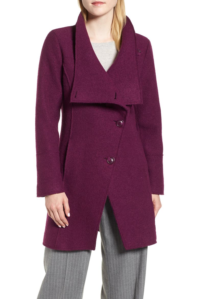Boiled Wool-Blend Asymmetrical Coat, Main, color, BERRY