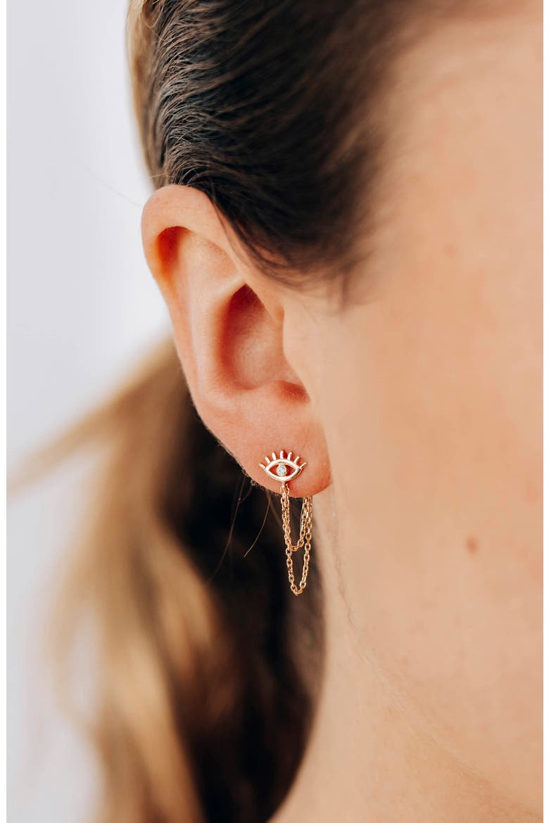 Lash Evil Eye Chain Earrings, Alternate, color, GOLD/ DIAMOND