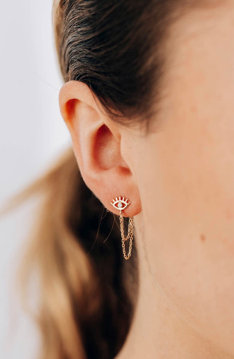 Anzie x Mel Soldera Evil Eye Lash Earrings, Alternate, color, Gold/ Diamond