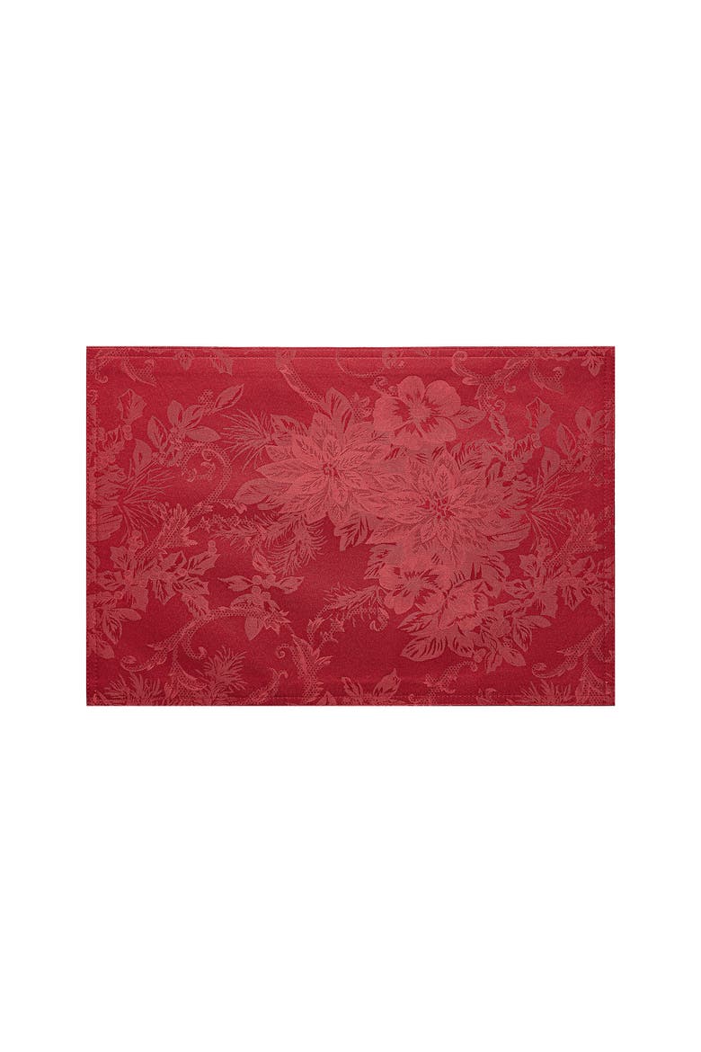 Poinsettia Elegance Jacquard Holiday Placemat, Alternate, color, Red