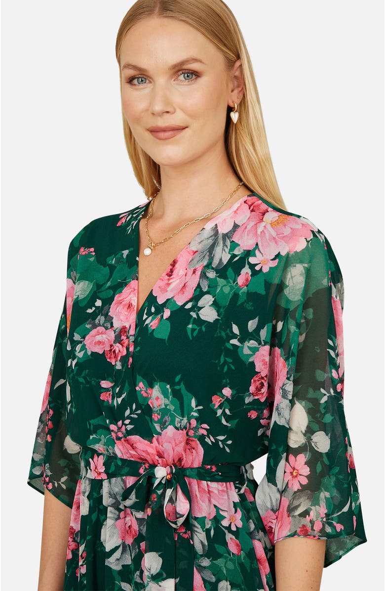 Yumi Midi Dip Hem Wrap Midi Dress, Alternate, color, Green