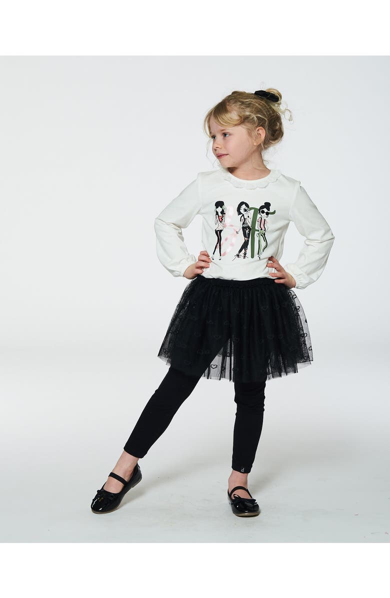 Deux par Deux Little Girl's Print T-Shirt With Lace Off White, Alternate, color,