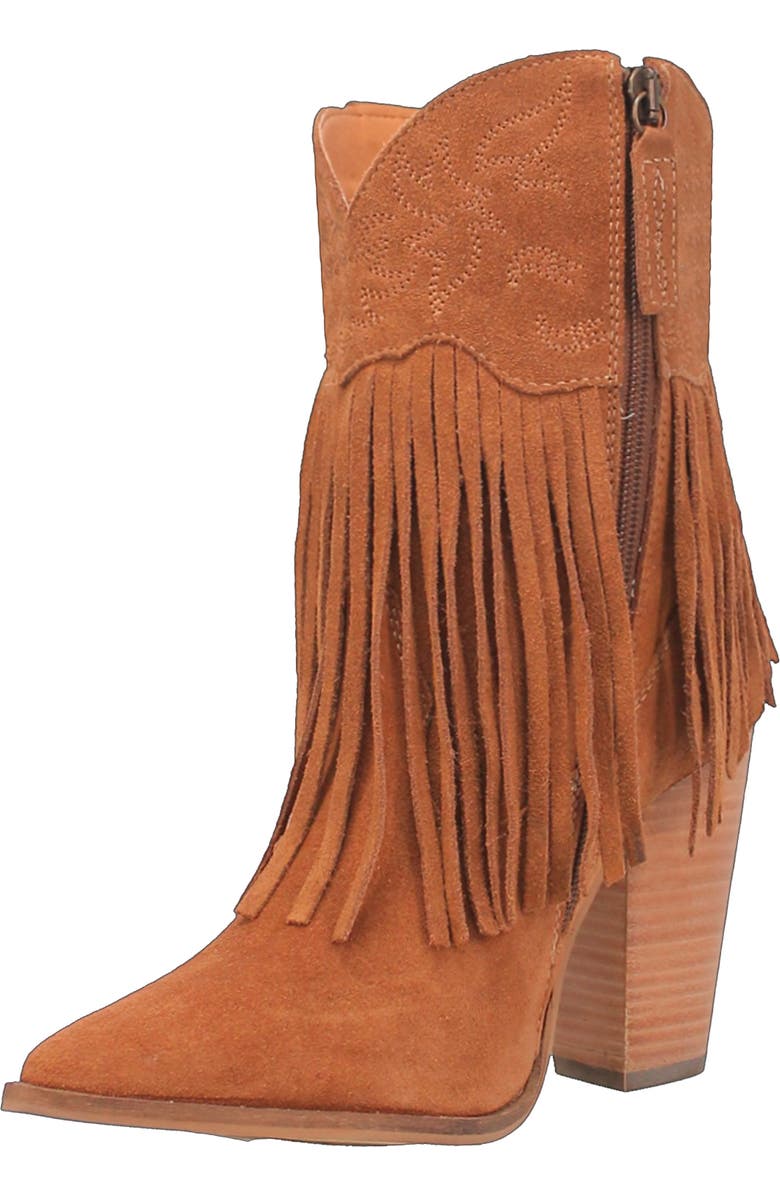 Dingo Fringe Zip-Up Western Boot, Main, color, Camel