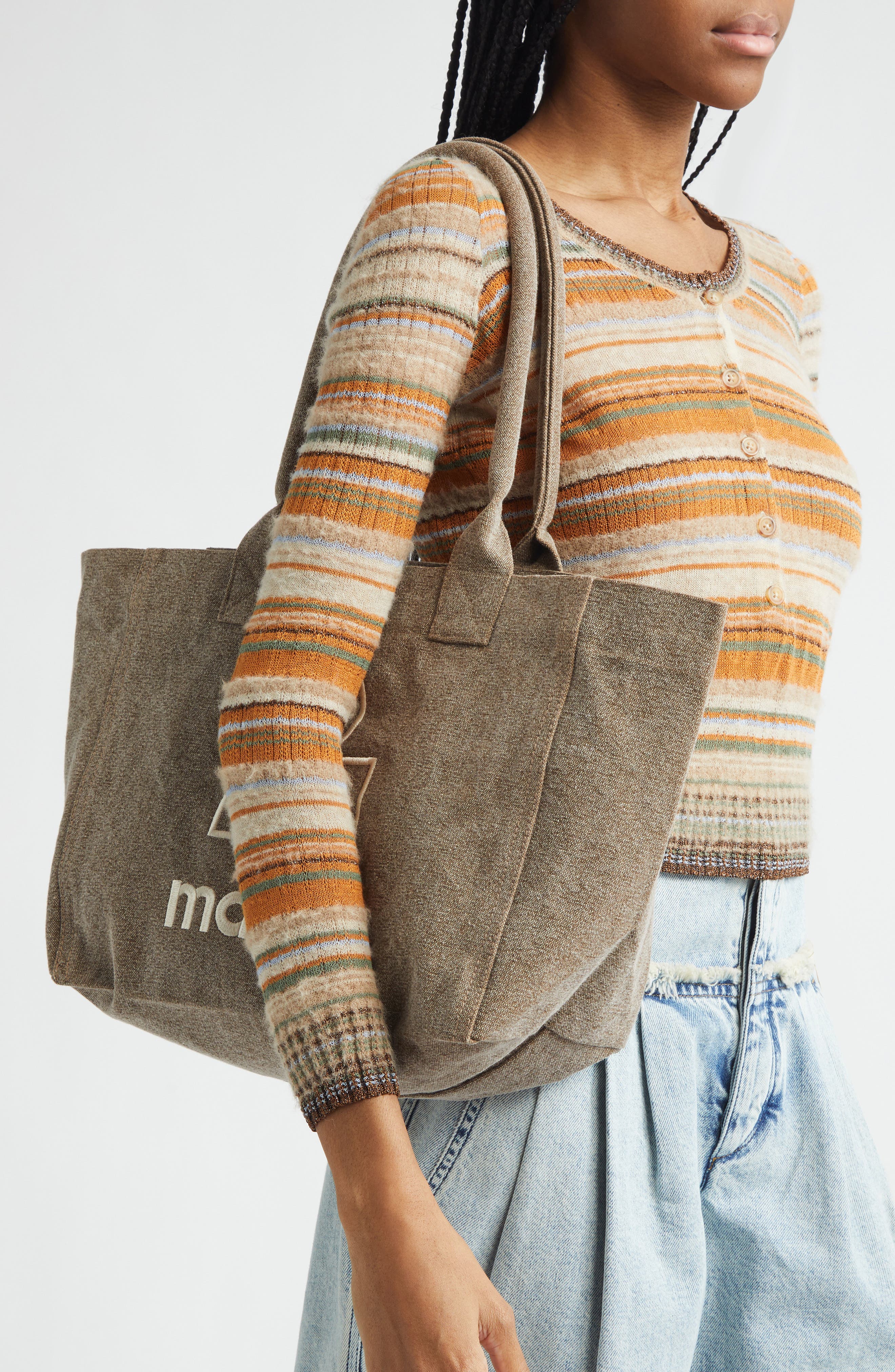 Yenky Zipped Embroidered Logo Canvas Tote, Alternate, color, DARK KHAKI