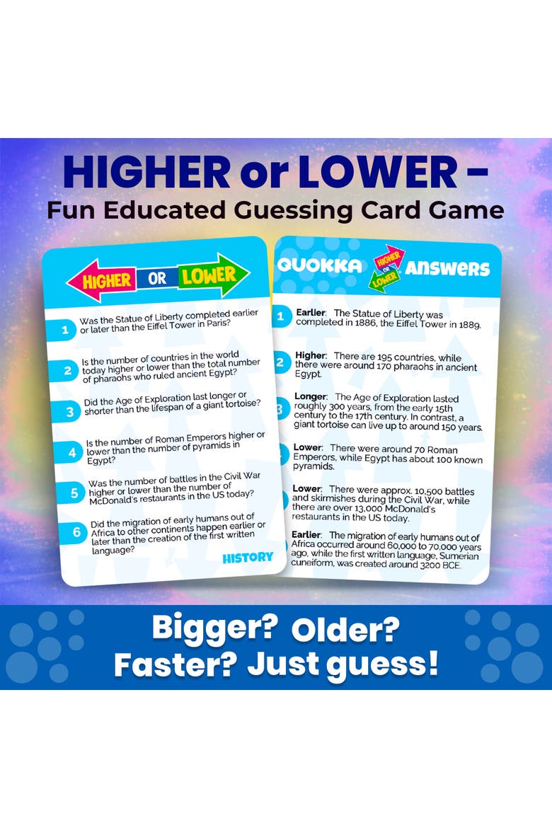 Higher or Lower Card Game for Kids and Families, Alternate, color, History