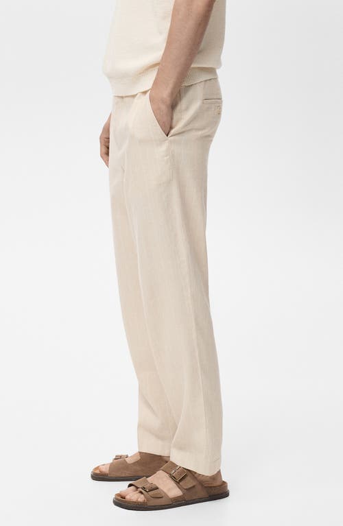 Mango Pinstripe Cotton & Linen Blend Pants In Neutral