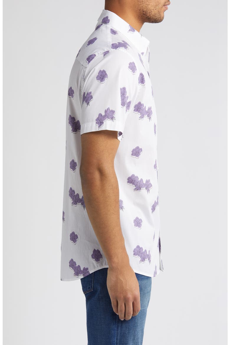 Hit The Books Floral Short Sleeve Stretch Button-Up Shirt, Alternate, color, WHITE