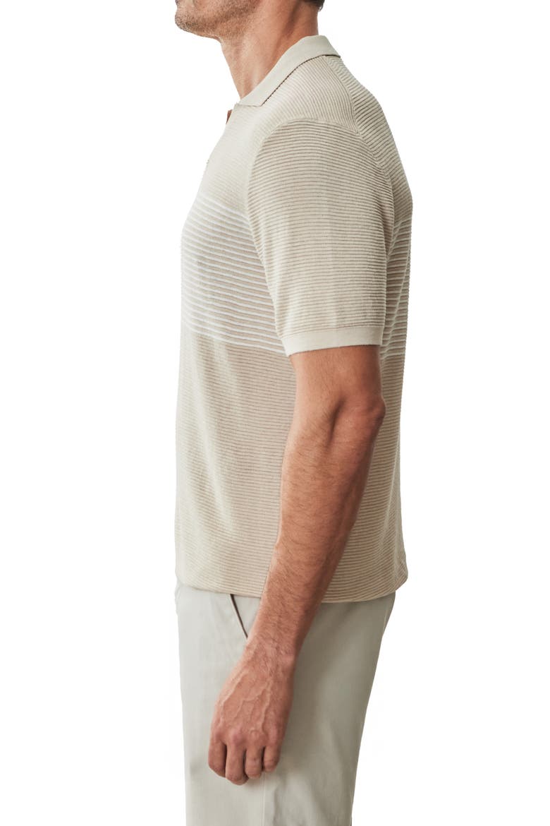 Orion Stripe Silk & Linen Johnny Collar Polo, Alternate, color, TAN