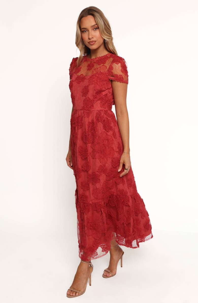 Petal & Pup Abbey Floral Lace Midi Dress, Alternate, color, Wine