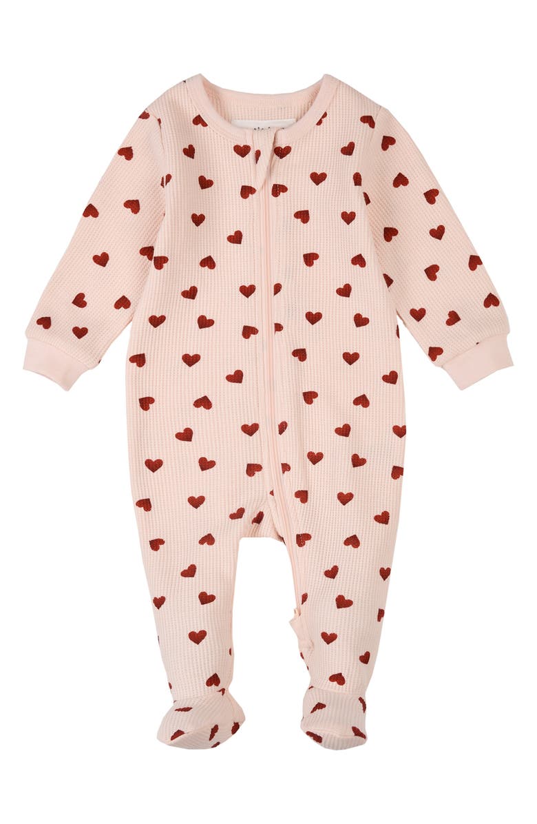 FIRSTS by Petit Lem Stretch Organic Cotton Blend Fitted Footie Pajamas, Main, color, Light Pink