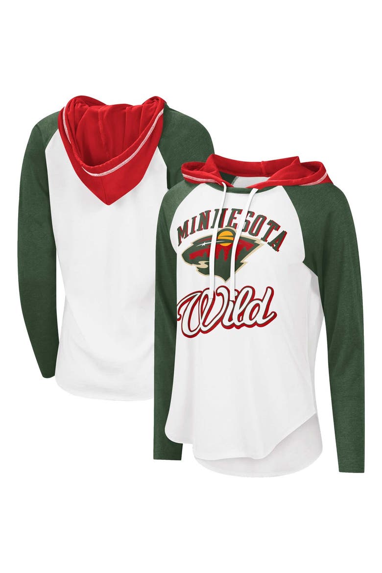 Women's G-III Sports by Carl Banks White/Heather Green Minnesota Wild MVP Raglan Lightweight Hooded T-Shirt, Alternate, color, White