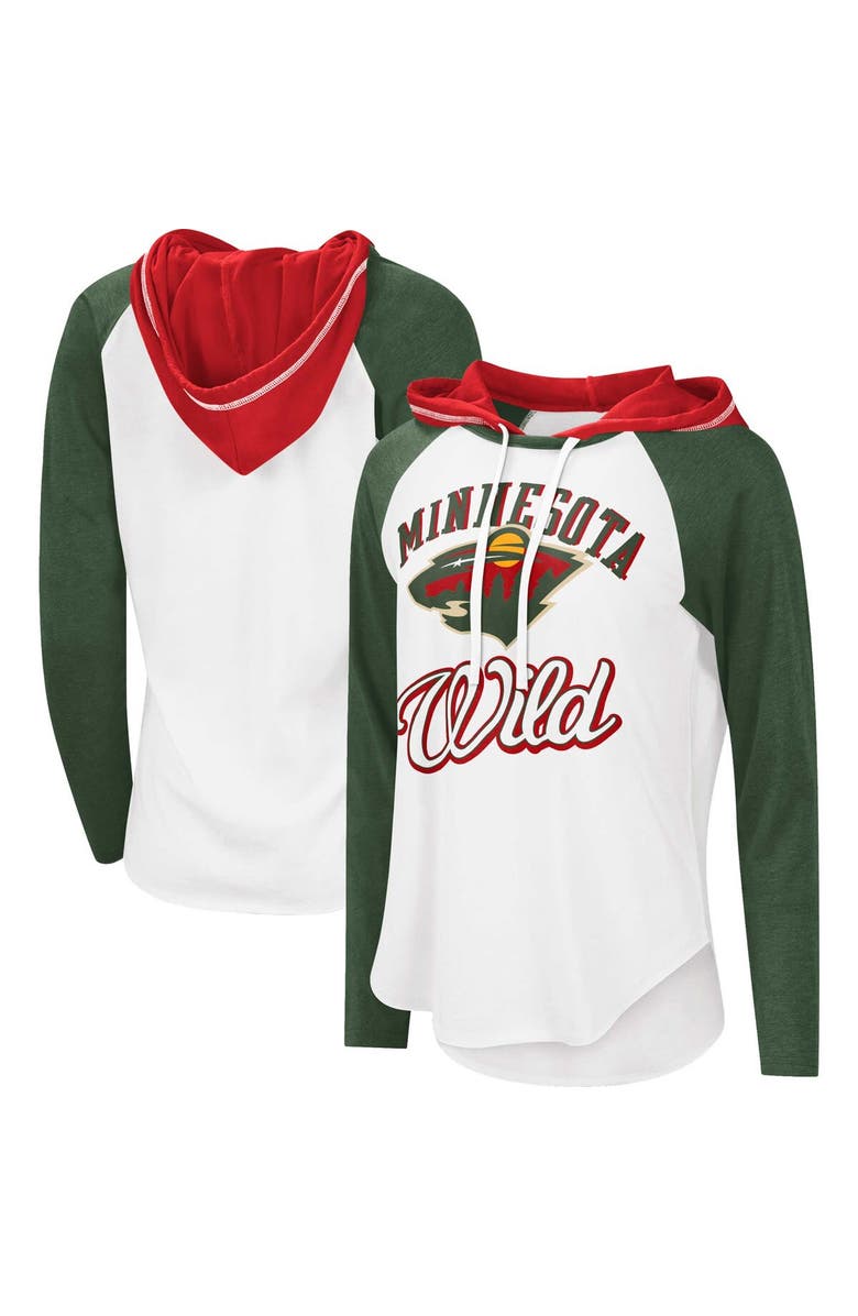STARTER Women's G-III Sports by Carl Banks White/Heather Green Minnesota Wild MVP Raglan Lightweight Hooded T-Shirt, Alternate, color, White