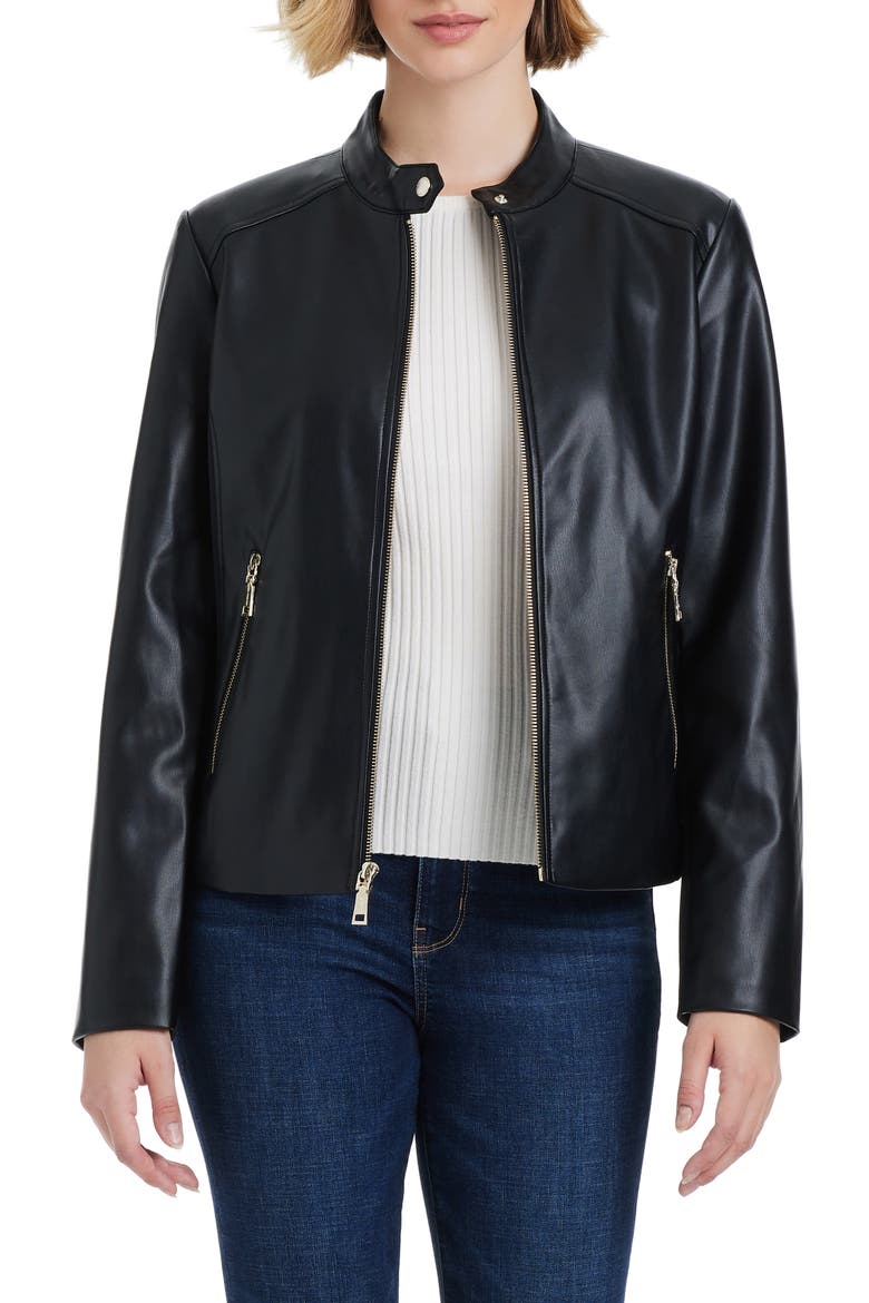 Faux Leather Jacket, Alternate, color, BLACK
