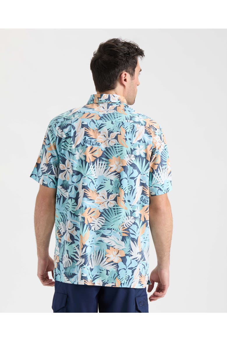 Retro Tropical Tuna Woven Short Sleeve Shirt, Alternate, color, Washed Navy