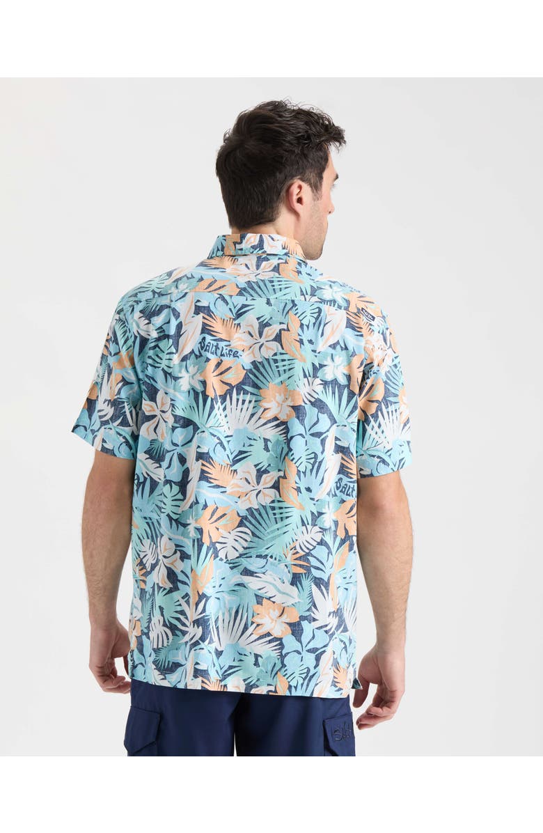 Salt Life Retro Tropical Tuna Woven Short Sleeve Shirt, Alternate, color, Washed Navy