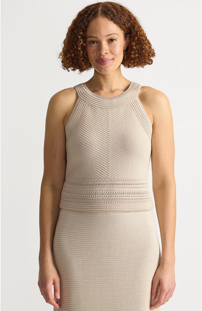 Lands' End Gassed Cotton Pointelle Halter Top Sweater Set Top, Main, color, Blush Whisper