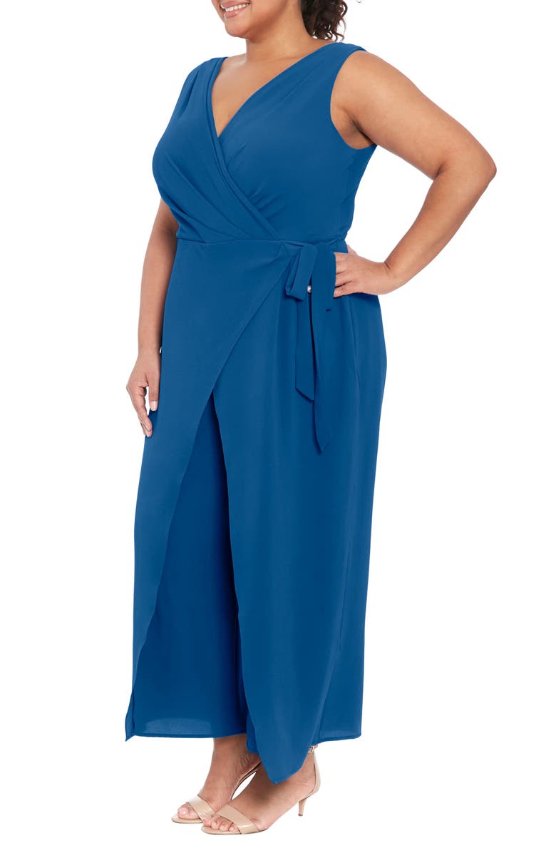 London Times Sleeveless Faux Wrap Jumpsuit, Alternate, color, Blue Opal