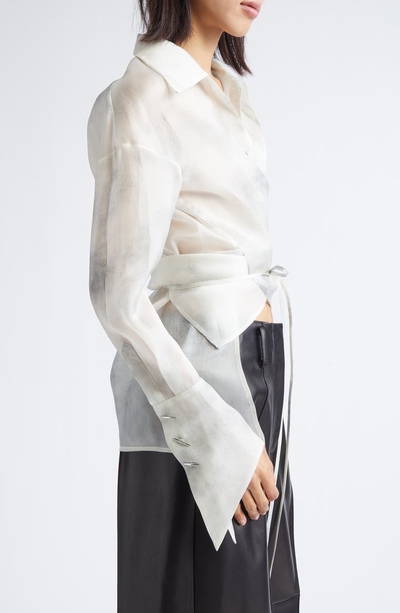 GRACE LING Stitches Convertible Silk Organza Wrap Shirt, Alternate, color, Ash White