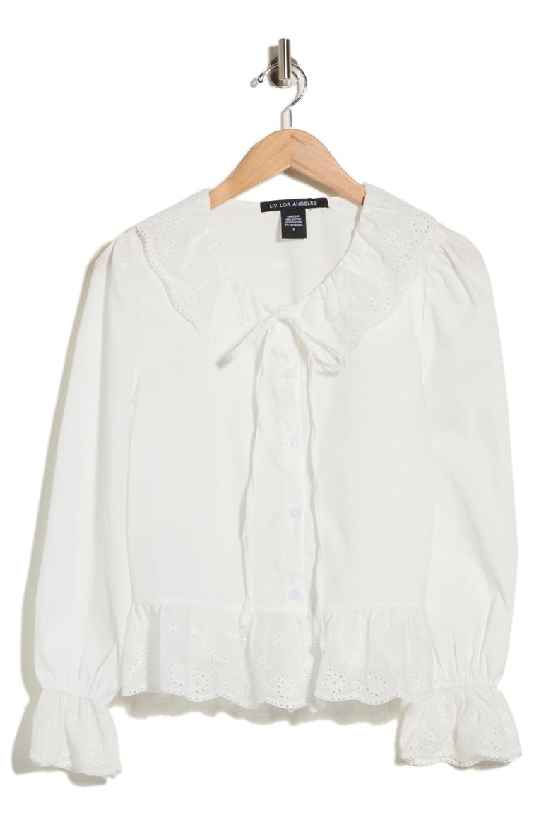 Scalloped Eyelet Collar Cotton Shirt, Main, color, WHITE