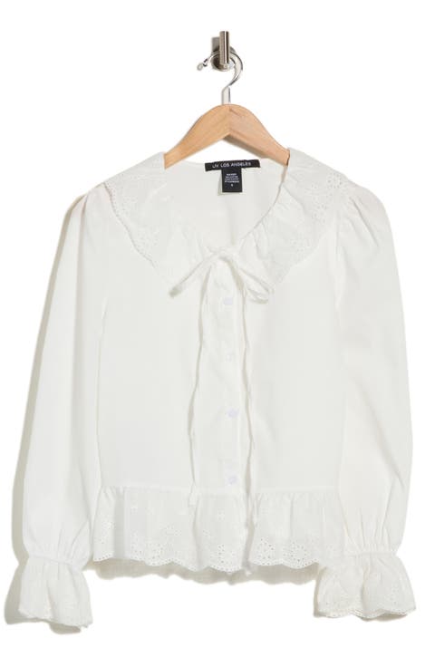 Scalloped Eyelet Collar Cotton Shirt