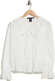 Forgotten Grace Scalloped Eyelet Collar Cotton Shirt