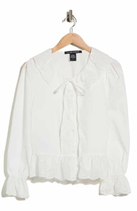 Scalloped Eyelet Collar Cotton Shirt