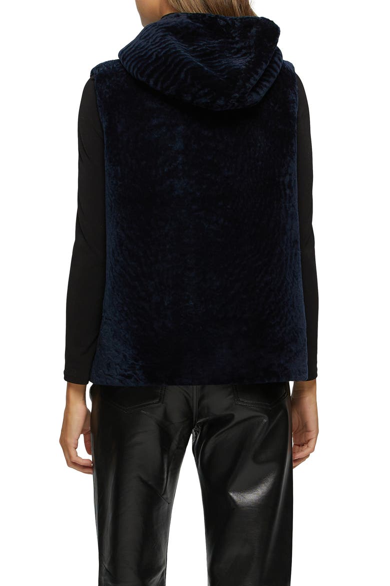Reversible Genuine Shearling Hooded Vest, Alternate, color, NAVY/BLACK