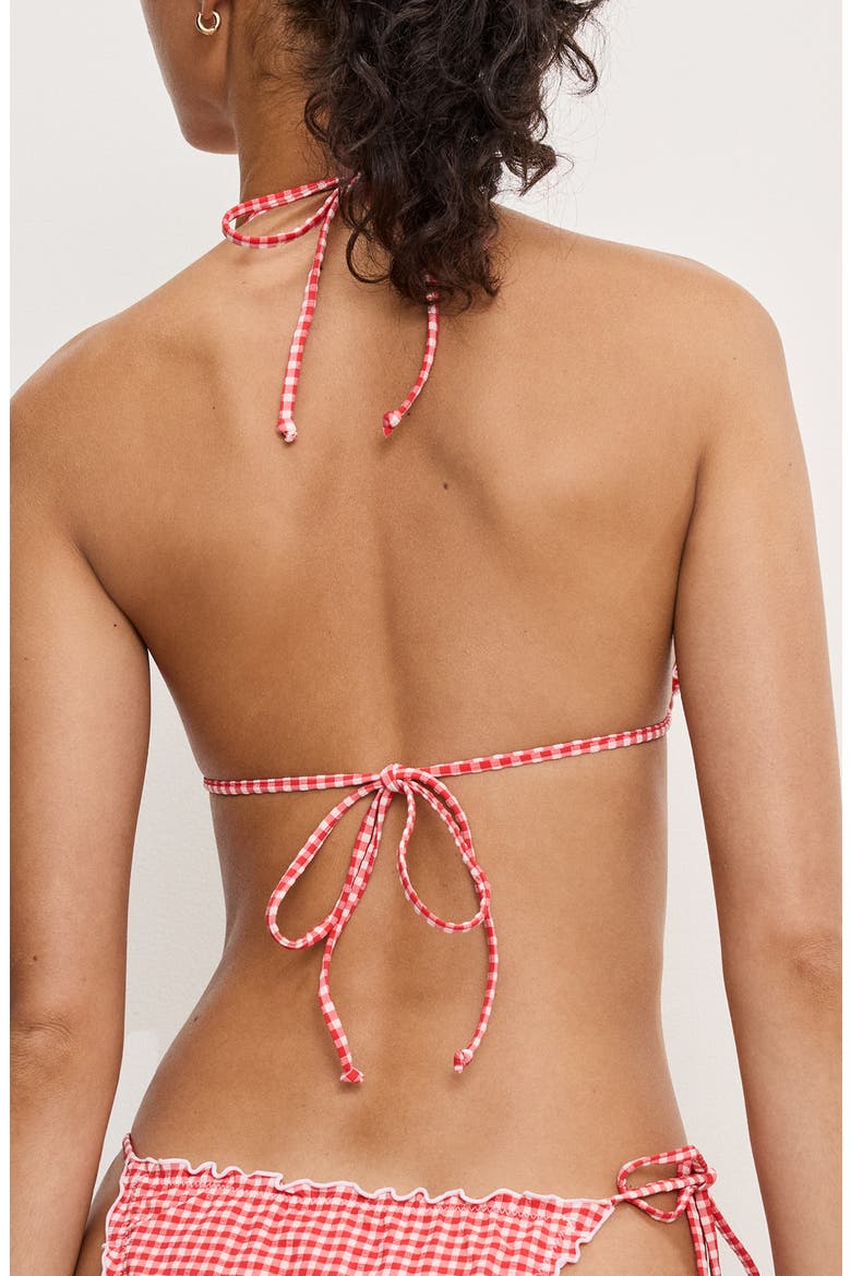 Gingham Lattice Edge Bikini Top, Alternate, color, GRENADINE GINGHAM001