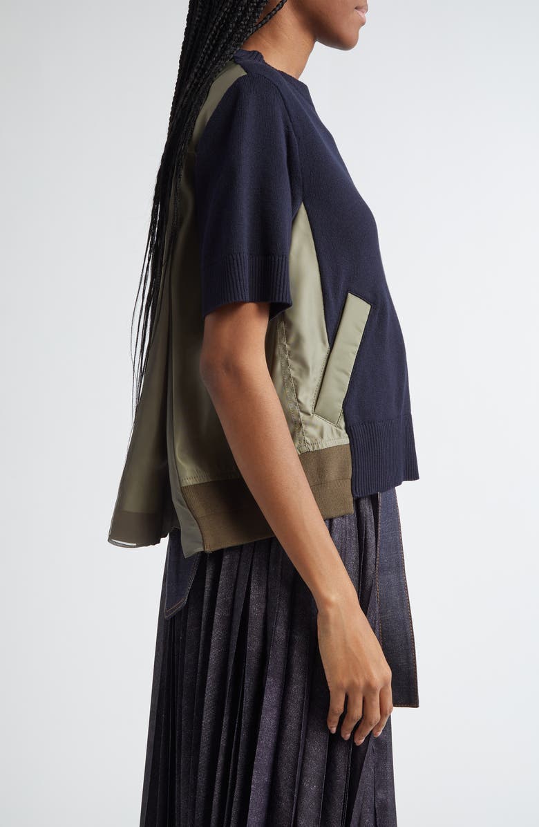 Sacai Mixed Media Short Sleeve Sweater, Alternate, color,