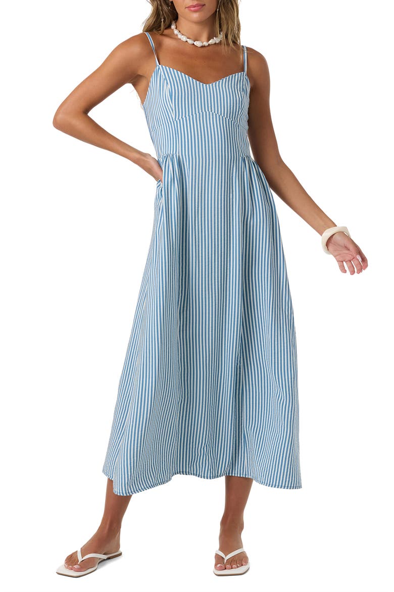 Linen Stripe Sundress, Main, color, TOFU