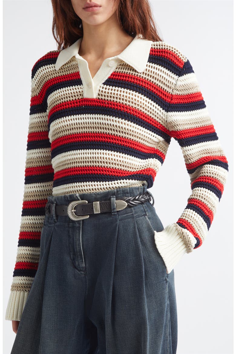 Journey Knit Cropped Polo, Alternate, color, WHITE/ RED/ BLUE