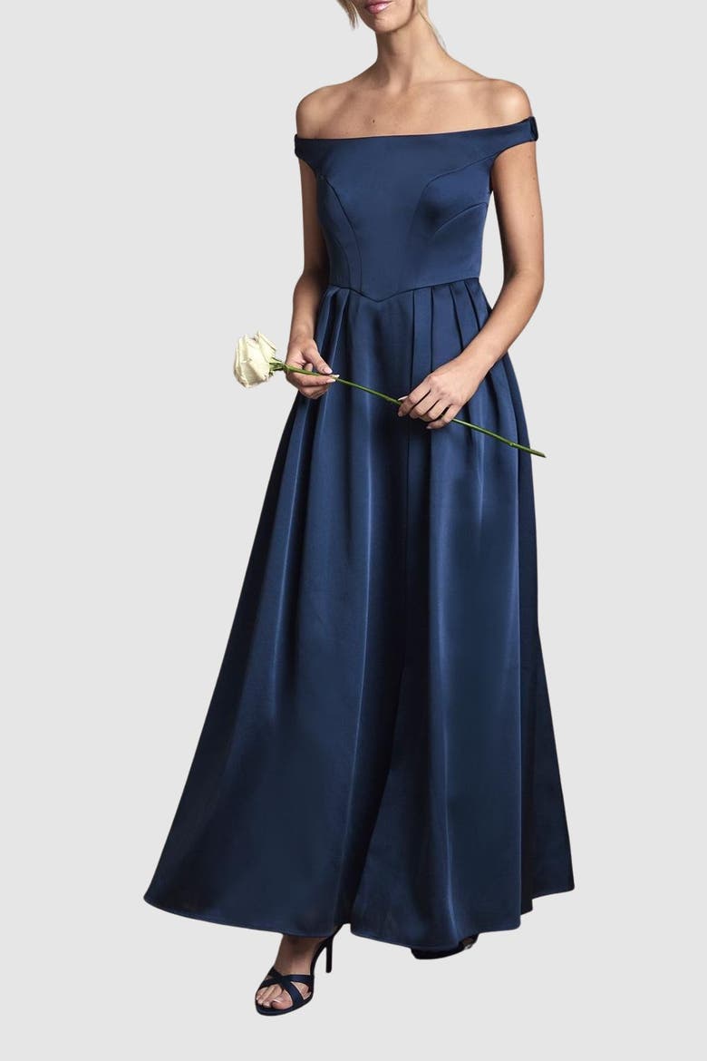 Bandeau Off-Shoulder Maxi Dress, Alternate, color, Navy