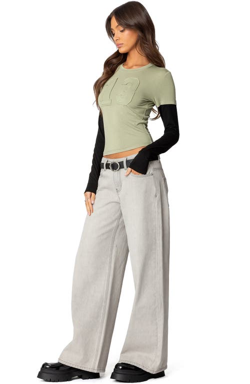 Shop Edikted 13 Appliqué Layered Look Long Sleeve T-shirt In Olive