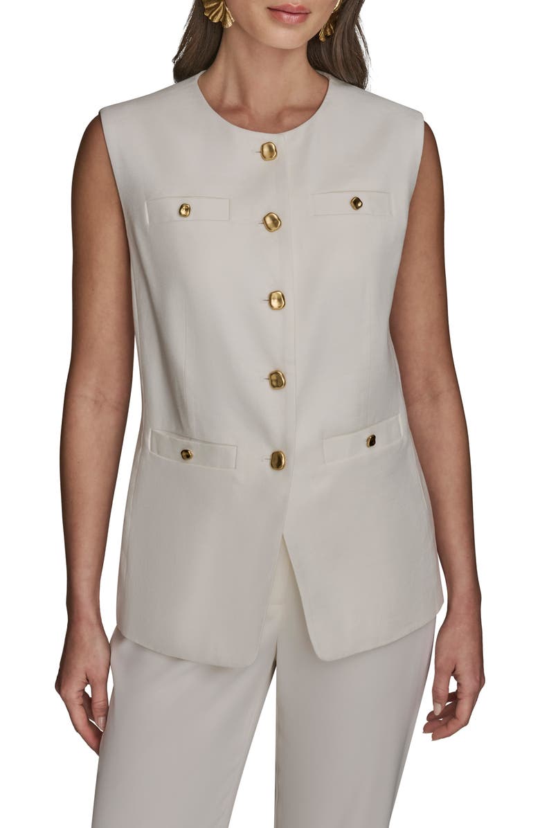 Donna Karan New York Linen Blend Vest, Main, color, Cream