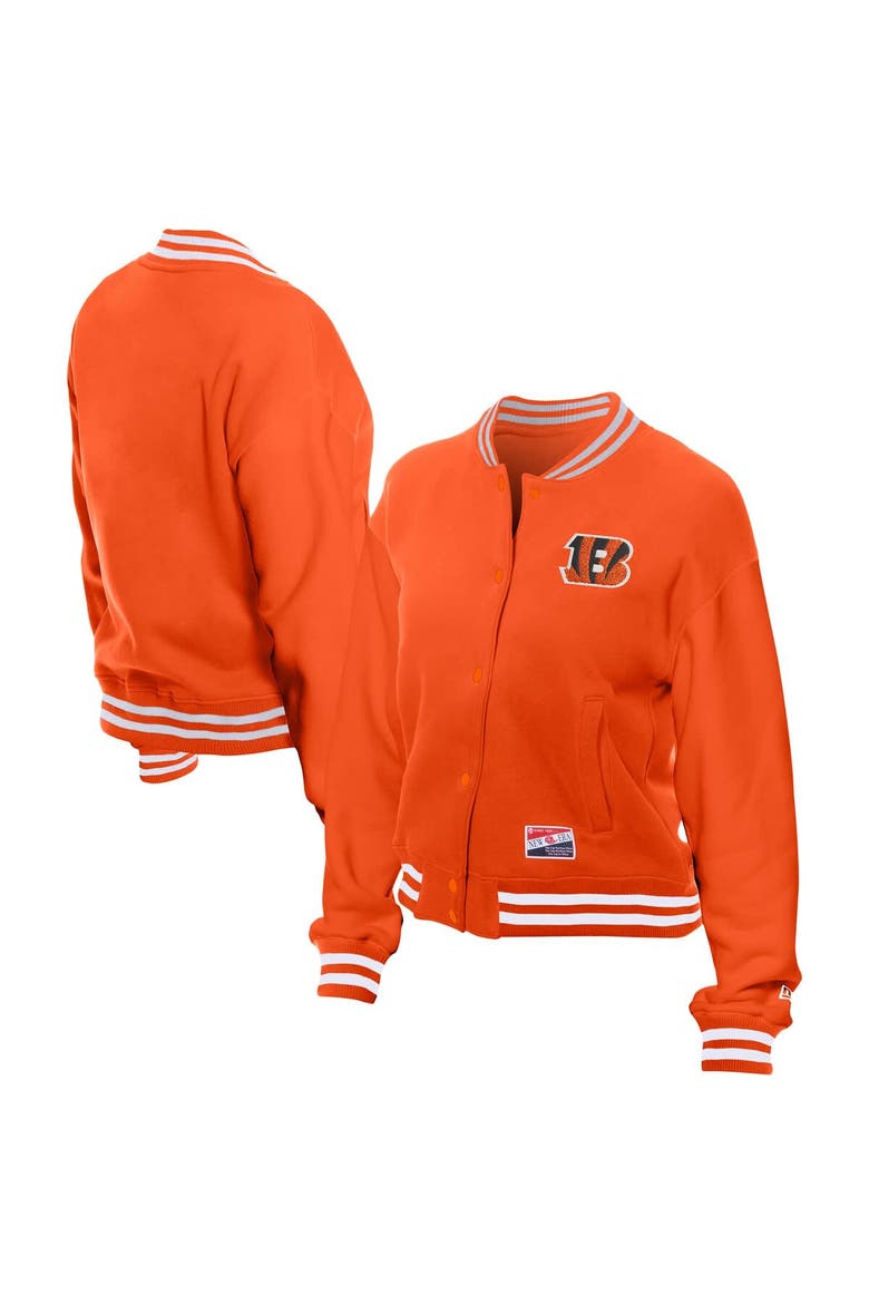 Women's New Era  Orange Cincinnati Bengals Throwback Fleece Full-Snap Jacket, Main, color, Orange
