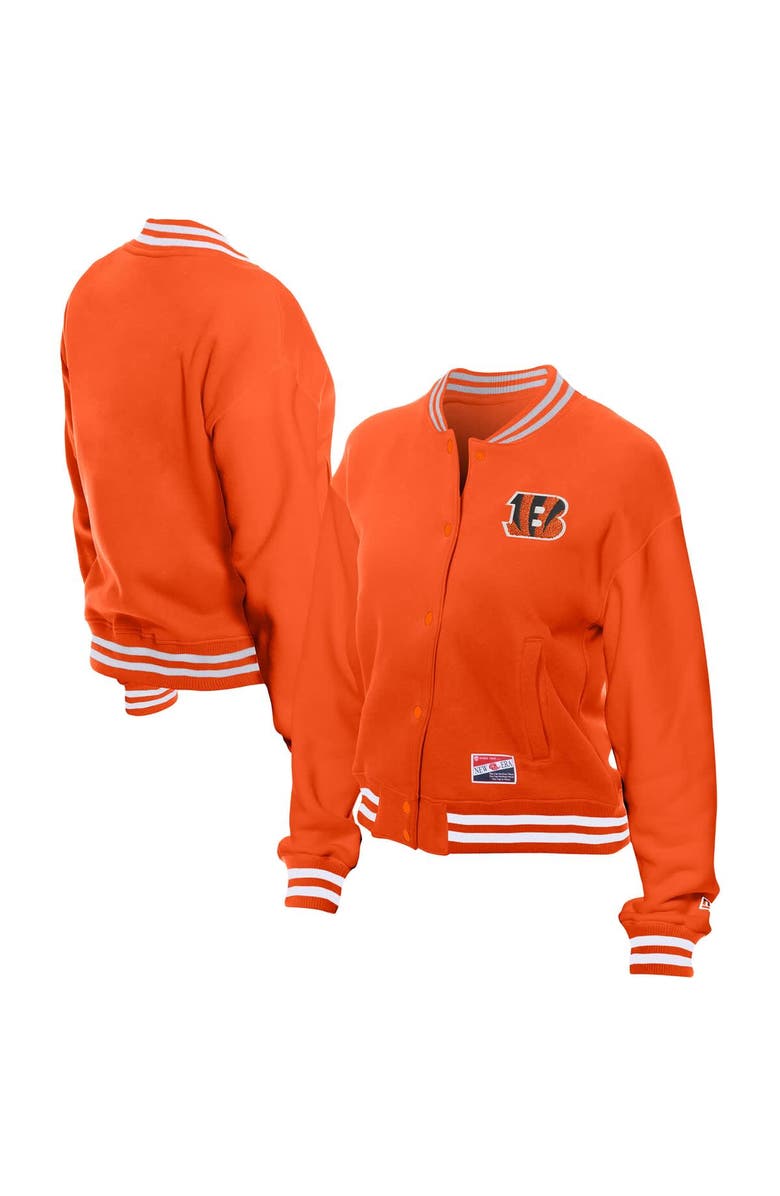 New Era Women's New Era Orange Cincinnati Bengals Throwback Fleece Full-Snap Jacket, Main, color, Orange