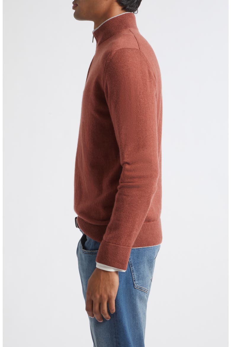 Tipped Cashmere Half Zip Sweater, Alternate, color, AMBER LIGHT GRAY