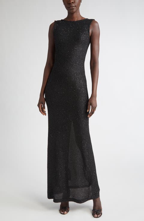 Aura Sleeveless Stretch Sequin Knit Gown