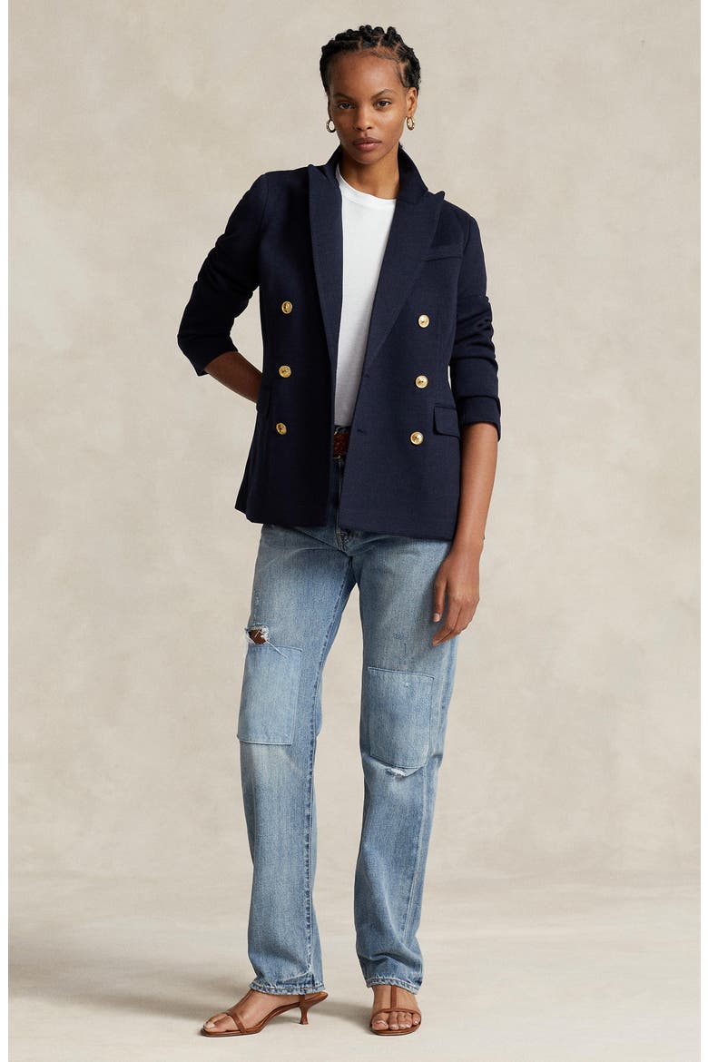 Double Breasted Knit Blazer, Alternate, color, PARK AVENUE NAVY