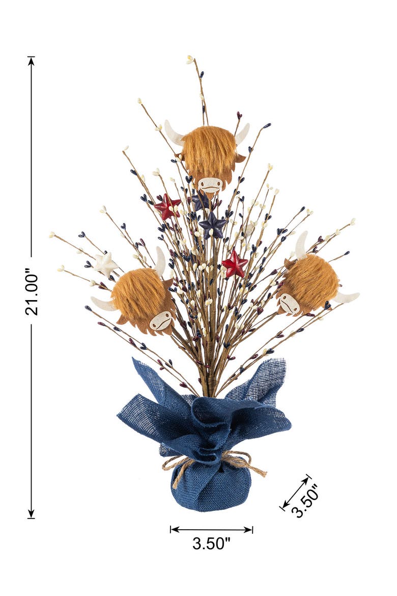 21"H Patriotic Americana Highland Cow and Berry Table Tree, Alternate, color, Blue