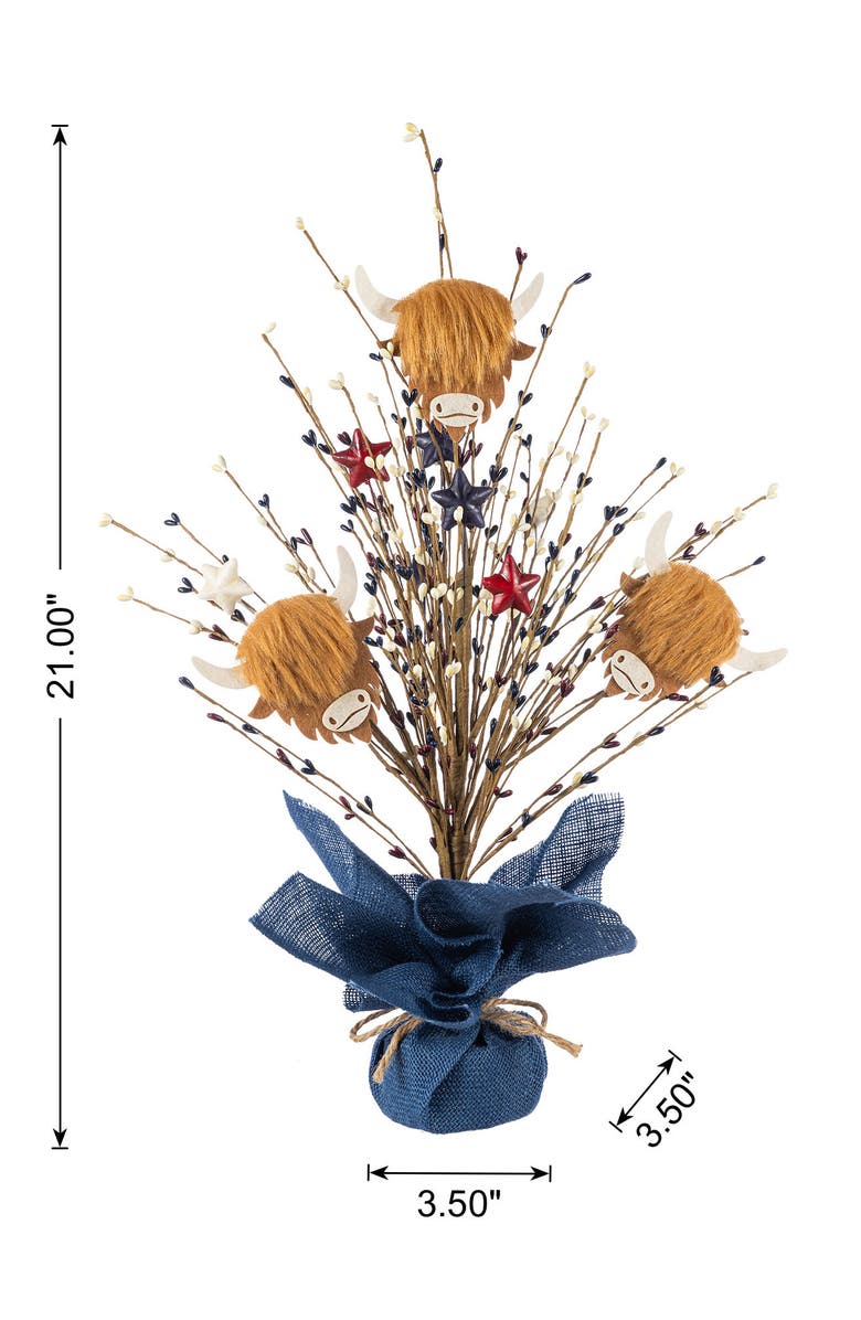 Glitzhome 21"H Patriotic Americana Highland Cow and Berry Table Tree, Alternate, color, Blue