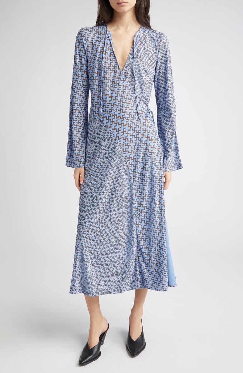 Stine Goya Print Long Sleeve Jersey Maxi Wrap Dress, Main, color, Graphic Weave