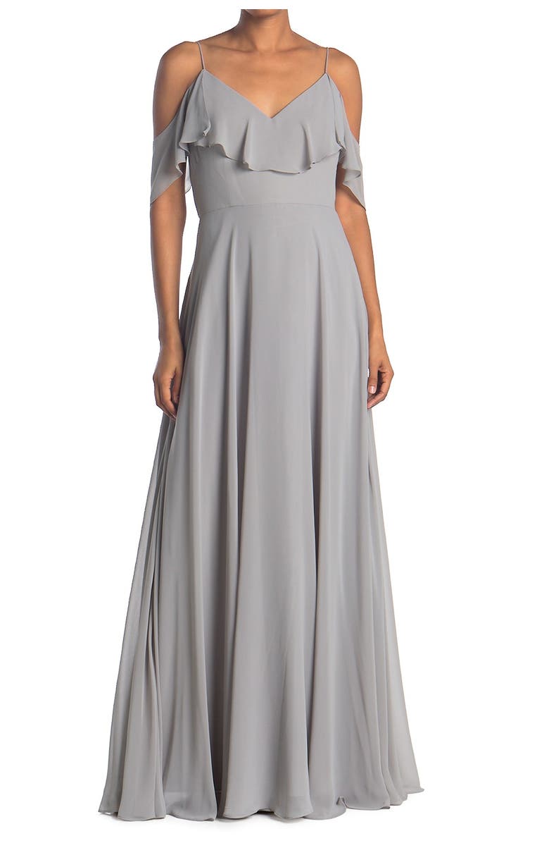 Jenny Yoo Cold Shoulder Chiffon Gown, Main, color, 