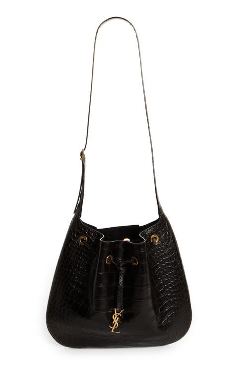 Paris VII Flat Croc Embossed Leather Hobo Bag