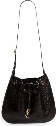 Paris VII Flat Croc Embossed Leather Hobo Bag