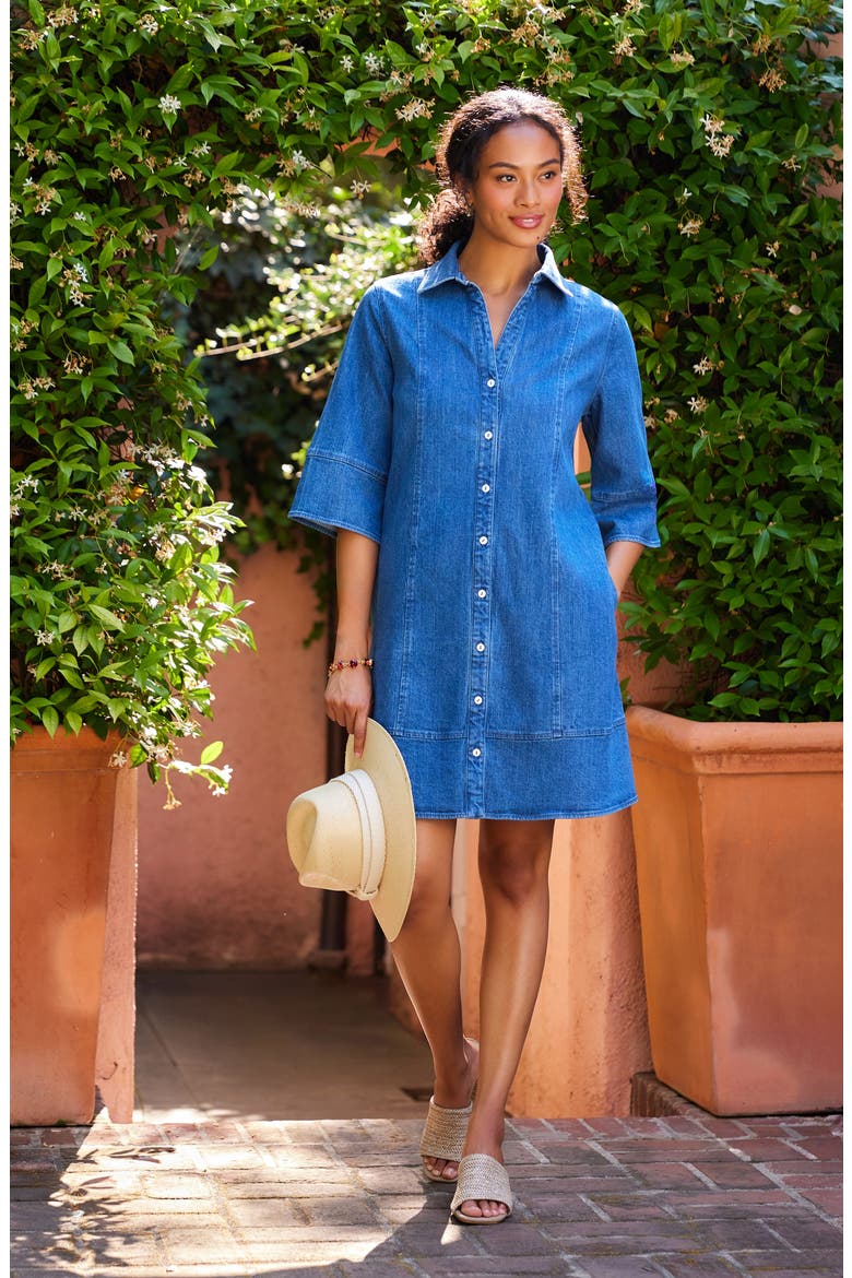 Flare Sleeve Denim Shirtdress, Alternate, color, CHAMBRAY