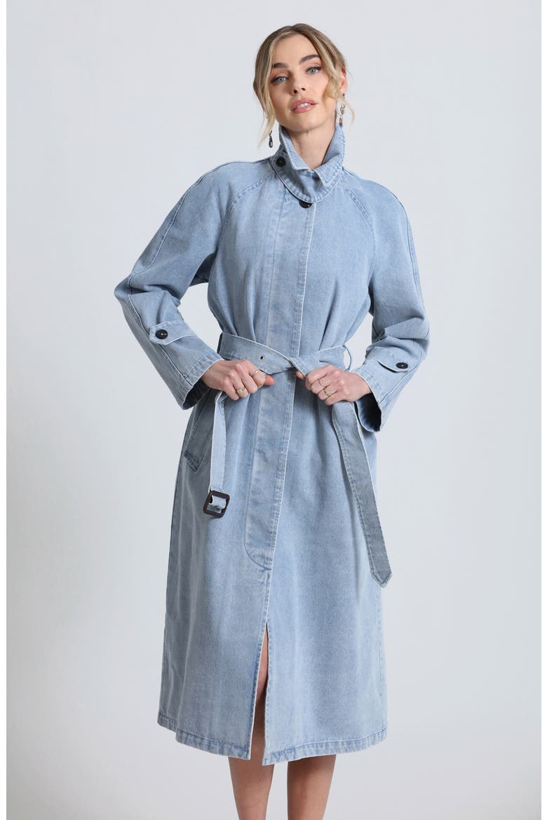 Denim Trench Coat, Alternate, color, LIGHT WASH