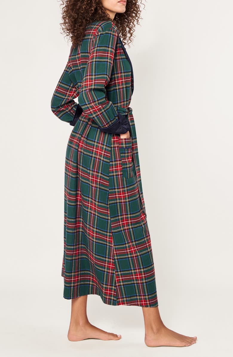 Petite Plume Kensington Tartan Cotton Twill Robe, Alternate, color, Green