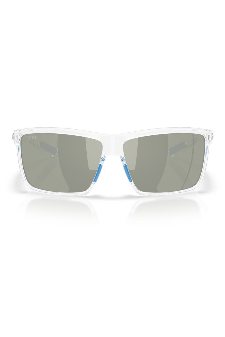 Rinconcito 60mm Polarized Rectangular Sunglasses, Main, color, POLISHED CLEAR / GRAY 580G