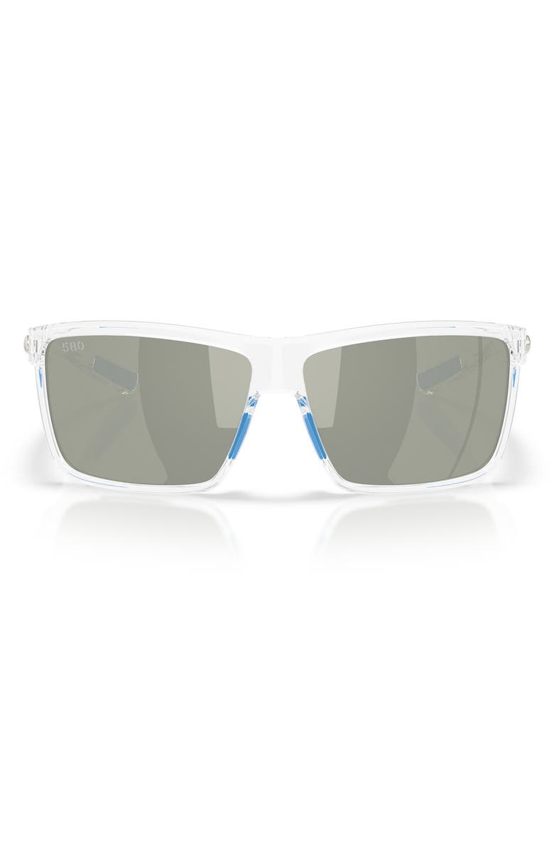 Costa Del Mar Rinconcito 60mm Polarized Rectangular Sunglasses, Main, color, Polished Clear / Gray 580G